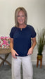 Navy Woven Neckline Detailed Top 110 Tops - Ella Chic Boutique