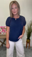 Navy Woven Neckline Detailed Top 110 Tops - Ella Chic Boutique