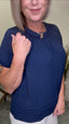 Navy Woven Neckline Detailed Top 110 Tops - Ella Chic Boutique