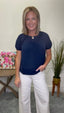 Navy Woven Neckline Detailed Top