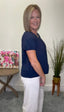 Navy Woven Neckline Detailed Top 110 Tops - Ella Chic Boutique