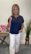 Navy Woven Neckline Detailed Top 110 Tops - Ella Chic Boutique