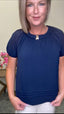 Navy Woven Neckline Detailed Top 110 Tops - Ella Chic Boutique