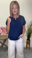 Navy Woven Neckline Detailed Top 110 Tops - Ella Chic Boutique