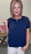Navy Woven Neckline Detailed Top 110 Tops - Ella Chic Boutique