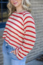 Open Knit Striped Red Cropped Sweater