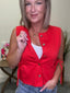 Out of Range Red Button Down Vest Top 110 Tops - Ella Chic Boutique