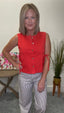 Out of Range Red Button Down Vest Top 110 Tops - Ella Chic Boutique