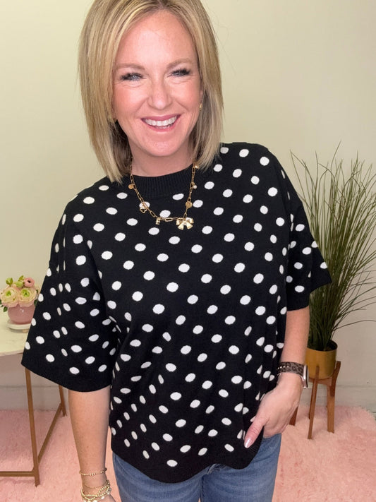 Oversized Polka Dot Sweater Top in Black