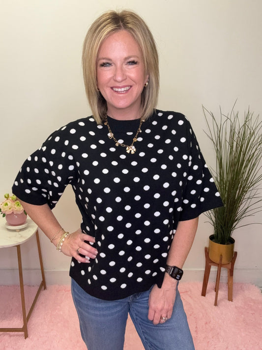 Oversized Polka Dot Sweater Top in Black