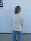 Oversized Quilted Floral Bomber Jacket white cream blue green snap front main strip Ella Chic Boutique