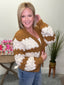 Oversized Scallop Pattern Knit Cardigan in Brown 130 Sweaters - Ella Chic Boutique