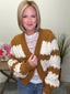 Oversized Scallop Pattern Knit Cardigan in Brown