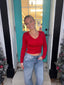 Passionate V - Neck Fitted Sweater in Red 110 Tops - Ella Chic Boutique