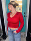 Passionate V - Neck Fitted Sweater in Red 110 Tops - Ella Chic Boutique