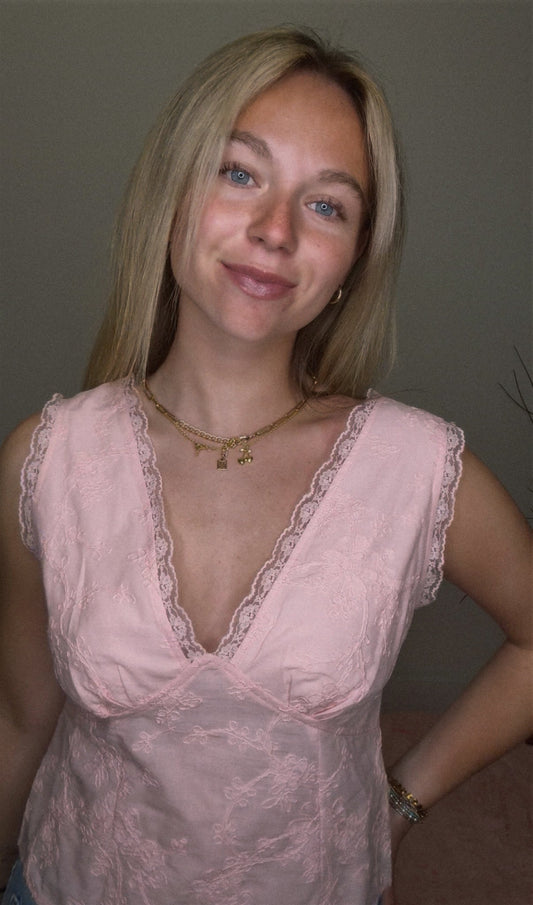 Peach Lace Layered Tank Top