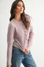 Pearl Button Ribbed Knit Cardigan in Mauve 130 Sweaters - Ella Chic Boutique