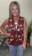 Pick It Embroidered Vest in Burgundy 110 Tops - Ella Chic Boutique