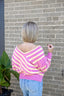 Pink and Yellow Striped V - Neck Sweater 130 Sweaters - Ella Chic Boutique