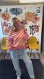 Pink and Yellow Striped V - Neck Sweater 130 Sweaters - Ella Chic Boutique