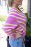 Pink and Yellow Striped V-Neck Sweater