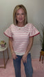 Pink Scallop Lace Striped Spring Top
