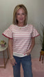 Pink Scallop Lace Striped Spring Top 110 Tops - Ella Chic BoutiqueStaccato