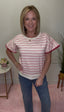 Pink Scallop Lace Striped Spring Top 110 Tops - Ella Chic BoutiqueStaccato