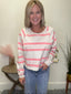 Playful Pink Striped Cropped Sweatshirt Top