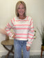 Playful Pink Striped Cropped Sweatshirt Top