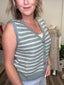 Playful Scalloped Striped Sweater Vest in Seafoam 110 Tops - Ella Chic Boutique