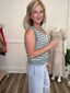 Playful Scalloped Striped Sweater Vest in Seafoam 110 Tops - Ella Chic Boutique