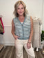 Playful Scalloped Striped Sweater Vest in Seafoam