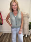 Playful Scalloped Striped Sweater Vest in Seafoam