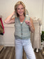 Playful Scalloped Striped Sweater Vest in Seafoam 110 Tops - Ella Chic Boutique