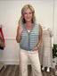 Playful Scalloped Striped Sweater Vest in Seafoam 110 Tops - Ella Chic Boutique