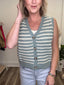 Playful Scalloped Striped Sweater Vest in Seafoam 110 Tops - Ella Chic Boutique
