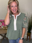 Pleased Puff Sleeve Basil Green Peplum Top
