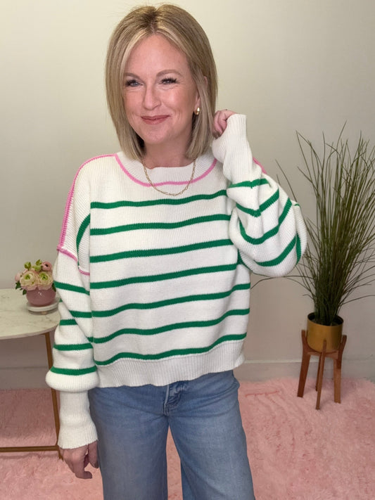 Pop of Fun Striped Boxy Crop Sweater Top