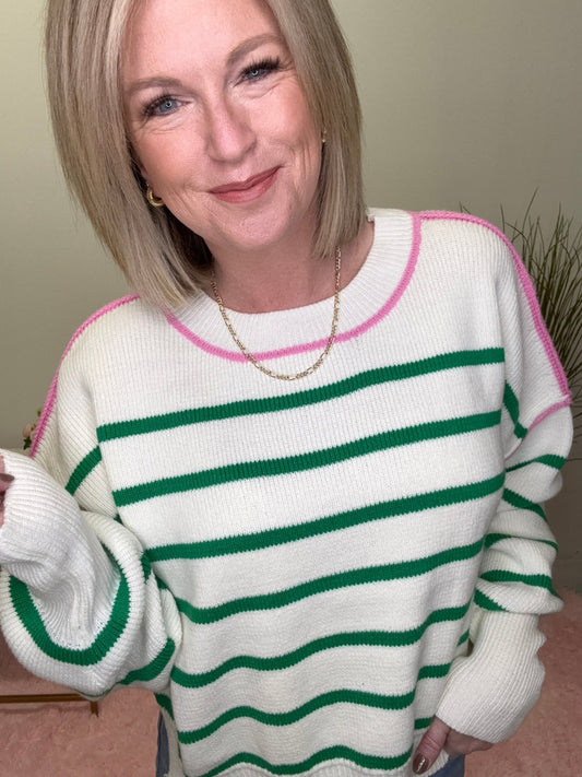 Pop of Fun Striped Boxy Crop Sweater Top