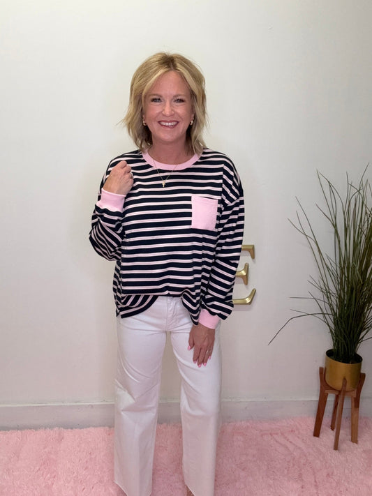Prep School Striped Long Sleeve Top 110 Tops - Ella Chic BoutiqueButtermelon