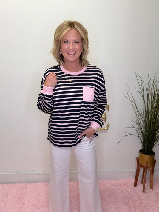 Prep School Striped Long Sleeve Top 110 Tops - Ella Chic BoutiqueButtermelon
