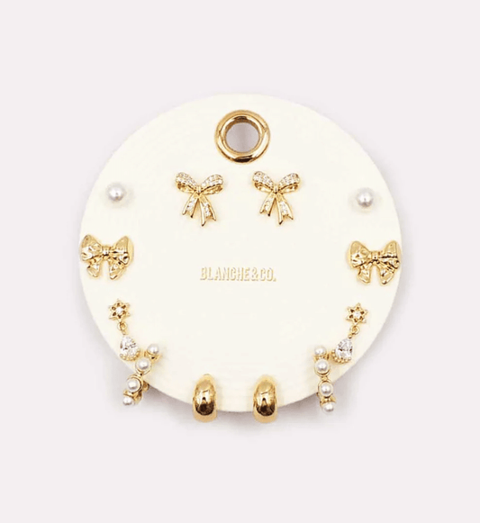 Pretty Little Things Gold Earring Set with Pearls and Bows