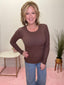 Pure Comfort Ribbed Long Sleeve Top in Coffee
