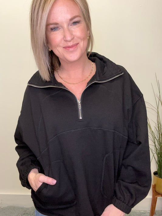 Raelyn Black Half Zip Sweatshirt