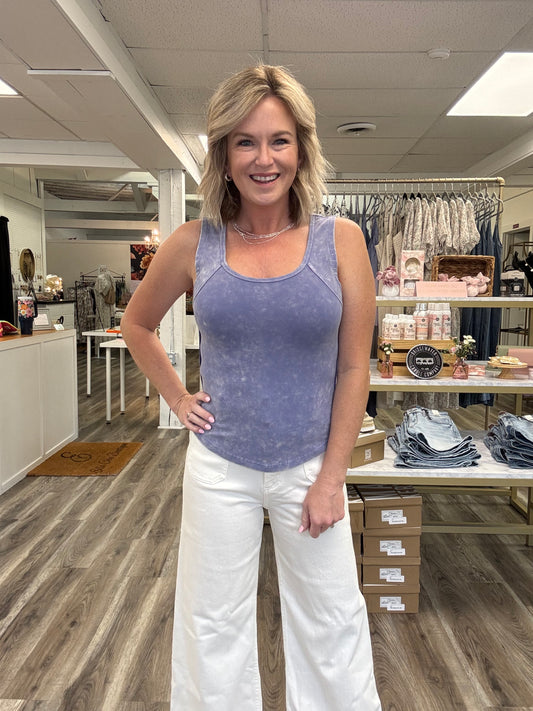 raw edge mineral wash tank top round hem mystree boutique