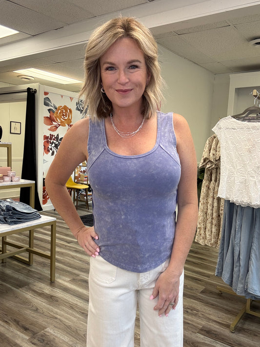 Bravely Raw Edge Blue Tank Top
