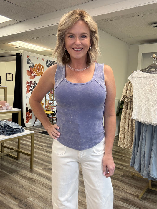 Bravely Raw Edge Blue Tank Top
