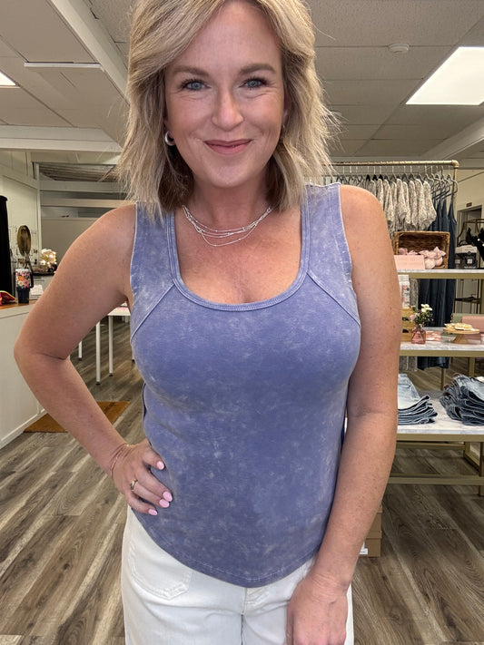 raw edge mineral wash tank top round hem mystree boutique free shipping