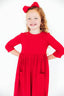 Red 3/4 Sleeve Pocket Twirl Dress 240 Kids Clothing - Ella Chic Boutique